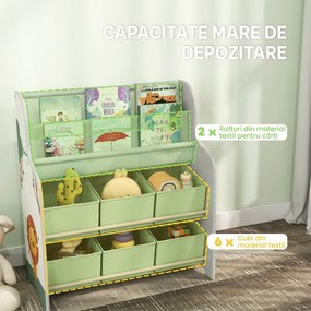 AIYAPLAY Raft Suport pentru Jucării cu 6 Sertare și Bibliotecă cu 2 Niveluri Verde | Aosom Romania