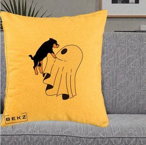 Perna Decorativa Caine Rottweiler Fantoma Halloween, 40x40 cm, Galben, Husa Detasabila, Perna Inclusa, BEKZ®