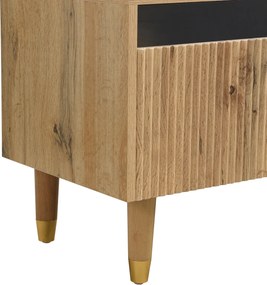 Comodă TV cu 4 sertare, din MDF și acril, 178x35x45 cm, Culoare naturală