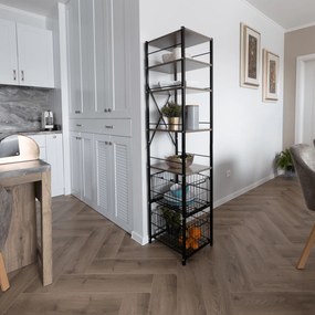 Etajeră cu 5 rânduri cu 2 coşuri, negru/natural, RATTO