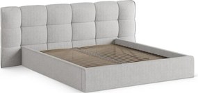 Pat matrimonial gri tapițat cu spațiu de depozitare cu somieră 160x200 cm Eric – Micadoni
