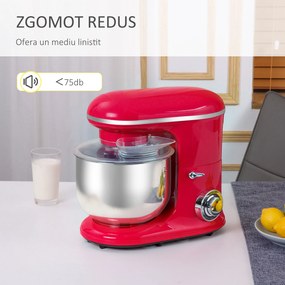 Mixer planetar HOMCOM cu 6 viteze de 1200W, cu bol 5.5l, carlig framantare si 2 teluri, rosu | Aosom RO