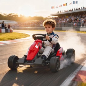 AIYAPLAY Go-Kart electric 24V, mod Drift, scaun reglabil, centură de siguranță în 5 puncte, funcție muzicală, claxon, 6-12 ani Roșu | Aosom Romania