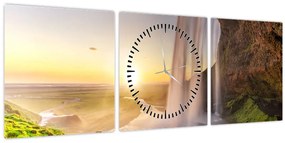 Tablou - Seljalandsfoss din spatele peșterii (cu ceas) (90x30 cm)