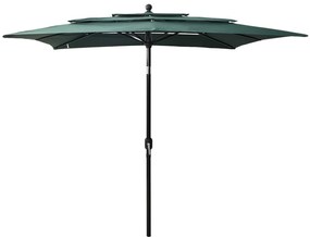 Umbrela de soare 3 niveluri, stalp aluminiu, verde, 2,5x2,5 m Verde, 2.5 x 2.5 m