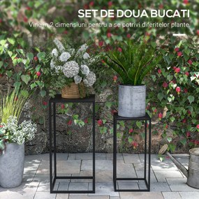 Outsunny Set de 2 Suporturi din Metal pentru Plante, Raft de Expunere a Florilor Stivuibil pentru Utilizare in Interior sau in Aer Liber | Aosom RO