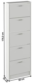 Dulap pantofi, 5 rafturi, alb, MOBI 15