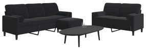 vidaXL Set de canapele cu perne/rulouri, 3 piese, negru, catifea