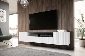 Comodă TV suspendată Nicole 200 cm cu nișă și sertare – alb / alb mat