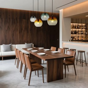 Lampă suspendată bronz cu sticlă dreptunghiulară fumurie, chihlimbar și verde, cu 4 lumini - Bao