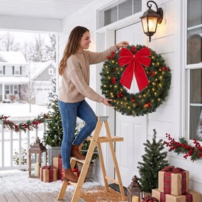 HOMCOM Coroniță de Crăciun de 60 cm cu Lumini LED, Conuri de Brad și Bobițe, Verde | Aosom Romania