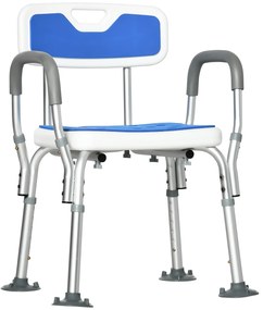HOMCOM Scaun de Duș cu Căptușeală EVA și Înălțime Reglabilă, Cotiere, Picioare cu Ventuză și Aluminiu, 56,5x53,5x74-87 cm, Albastru | Aosom Romania
