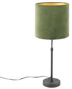 Lampă de masă neagră cu abajur din catifea verde cu auriu 25 cm - Parte