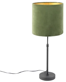 Lampă de masă neagră cu abajur din catifea verde cu auriu 25 cm - Parte
