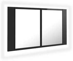 804970 vidaXL Dulap baie cu oglindă & LED negru extralucios 80x12x45 cm acril