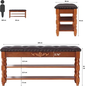 BAM17 - Bancuta hol, 100 cm, banca dormitor, bancheta lemn vopsit cu spatiu depozitare - Maro