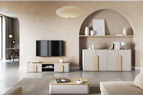 Comodă TV Amilio 170 cm cu sertar - cashmere / stejar uleiat / mânere stejar deschis