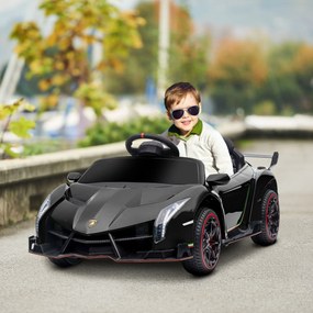 HOMCOM Mașină Electrică pentru Copii, Lamborghini Veneno, Mașinuță cu Telecomandă și Roți cu Suspensie, Vârsta 3-6 ani, 111x61x45 cm, Neagră