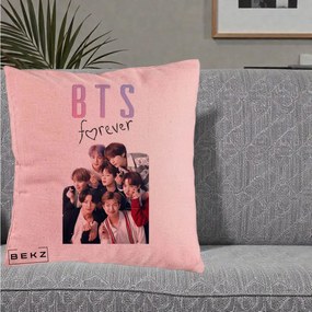 Perna Personalizata K-pop BTS Forever cu Foto Grup Negru, 40x40 cm, Roz, Husa Detasabila, Perna Inclusa, BEKZ®