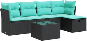 vidaXL Set mobilier de grădină cu perne, 6 piese, negru, poliratan