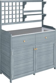 Outsunny Masă de plantat cu dulap inferior pentru exterior, dulap de grădină din lemn cu blat galvanizat, 2 sertare 104x44x140 cm Gri deschis | Aosom Romania