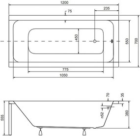 Cada baie dreptunghiulara, acril, 120 x 70 cm, Besco Modern - Resigilat