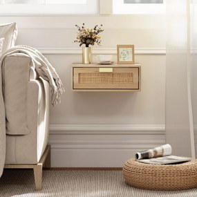 HOMCOM Set de 2 Noptiere Suspendate cu Sertar din Ratan Economisește Spațiu Design Modern 40x30x15 cm Natural | Aosom Romania