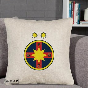 Perna Personalizata FCSB Fotbal Club Steaua Bucuresti, 40x40 cm, Bej Canapea, Husa Detasabila, Perna Inclusa, BEKZ®
