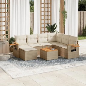 vidaXL Set canapele de grădină, 8 piese, cu perne, bej, poliratan
