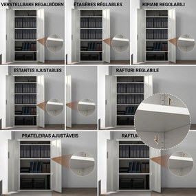 HOMCOM Dulap de Depozitare pentru Birou cu 5 Niveluri, Dulap Metalic cu 2 Uși și 4 Rafturi Reglabile, 80x40x180 cm, Alb