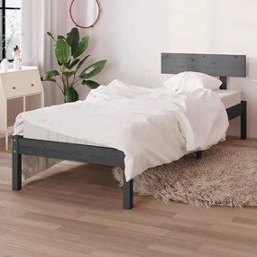 810109  Bed Frame Grey Solid Wood Pine 75x190 cm 2FT6 Small Single Gri, 75 x 190 cm