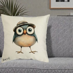 Perna Decorativa Pui cu Palarie Rotunda, 40x40 cm, Ecru, Husa Detasabila, Perna Inclusa, BEKZ®