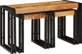 vidaXL Masa de cuibărit 3 pcs Lemn de mango masiv și metal