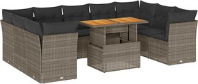vidaXL Set mobilier de grădină cu perne, 10 piese, gri, poliratan