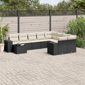 vidaXL Set canapele de grădină cu perne, 10 piese, negru, poliratan
