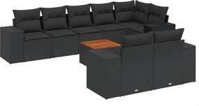 vidaXL Set mobilier de grădină cu perne, 9 piese, negru, poliratan
