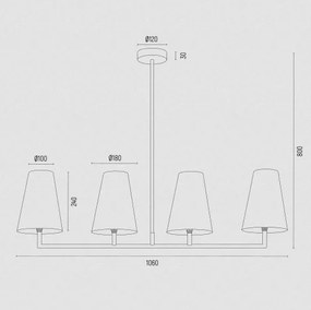 Lustra cu 4 brate design modern Safiano auriu, alb