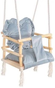Leagan pentru copii, lemn, perna inima albastru deschis, 33.4x34.5x25 cm, Springos