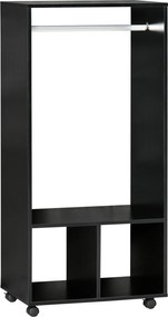 HOMCOM Cuier cu Bară din Aluminiu și 2 Rafturi Deschise, Cuier din PAL, 60x40x128 cm, Negru | Aosom Romania