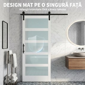 HOMCOM Ușă Glisantă 91.4x213.4cm cu Kit, Panouri din Sticlă, Aspect Lemn Alb | Aosom Romania