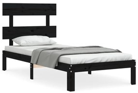 3193500 vidaXL Cadru de pat cu tăblie single, negru, lemn masiv