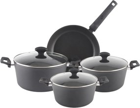 Set oale aluminiu 7 piese Zilan ZLN3277, Strat interior neaderent, Manere ebonita, Capace sticla termorezistenta