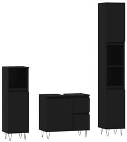 3190222 vidaXL Set mobilier de baie, 3 piese, negru, lemn compozit
