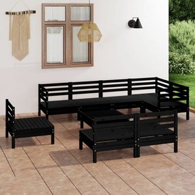 3082903 vidaXL Set mobilier de grădină, 9 piese, negru, lemn masiv de pin