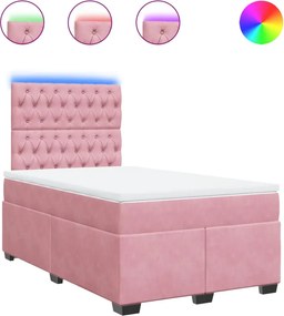 vidaXL Pat box spring cu saltea, roz, 120x200 cm, catifea