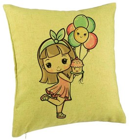 Perna Decorativa, Model Happy Girl, 40x40 cm, Verde, Husa Detasabila, Burduf