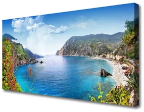 Tablou pe panza canvas Bay Peisaj Gri Maro Verde Albastru
