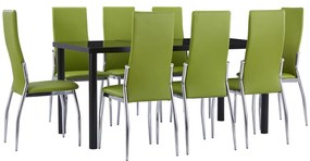 Set mobilier de bucatarie, 9 piese, verde, piele ecologica Verde, 9