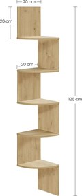 Reducere Raft de colt de perete ESTANTE, 5 rafturi in decor stejar artisan, 126x20cm calitatea a II-a