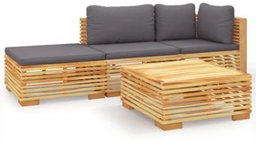 3100912 vidaXL Set mobilier grădină cu perne, 4 piese, lemn masiv de tec